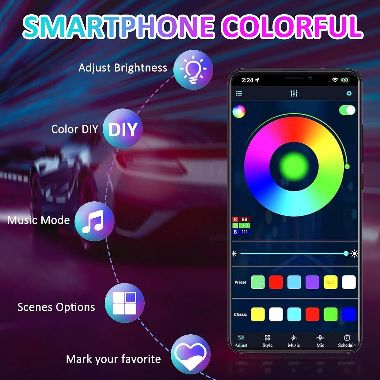 Kit led sottoscocca auto con app