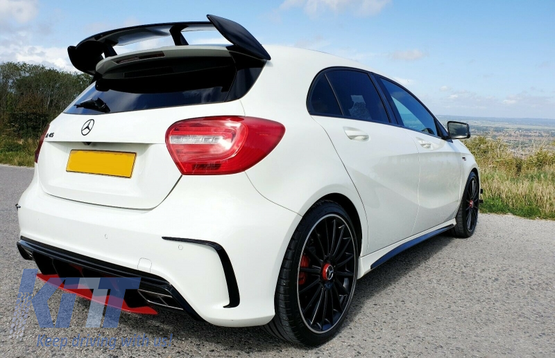 Diffusore per paraurti posteriore con terminali di scarico cromati, adatto per Mercedes Classe A W176 Facelift (2015-2018) A45 Design Red Edition